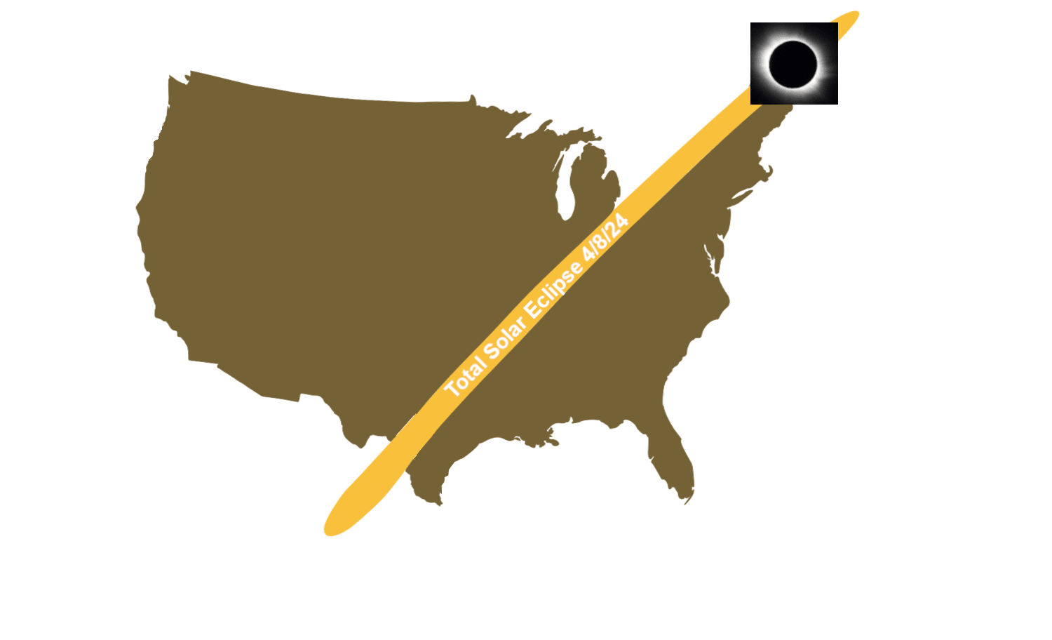The path of the great american total solar eclipse, on April 8th, 2024.  This is where to use the Safeshot smartphone solar eclipse viewer.
